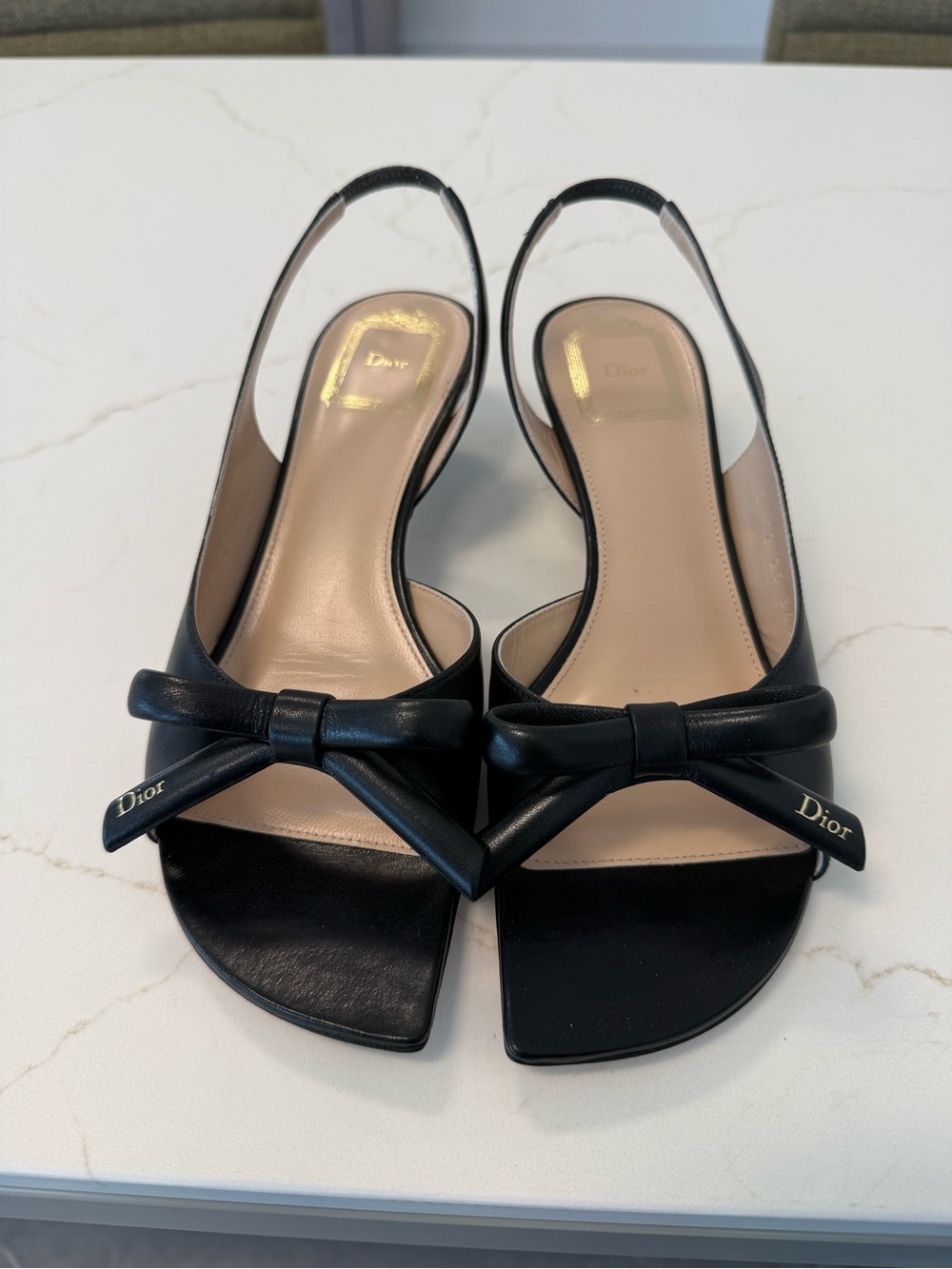 Dior Black Leather Bow Slingback Heels